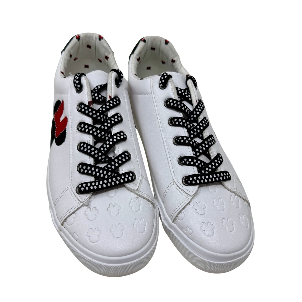 Disney Minnie Mouse White Low Top Sneakers Polka Dot Laces Women's Size 11